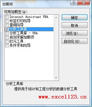 Excel2007加载宏对话框(添加分析工具库)